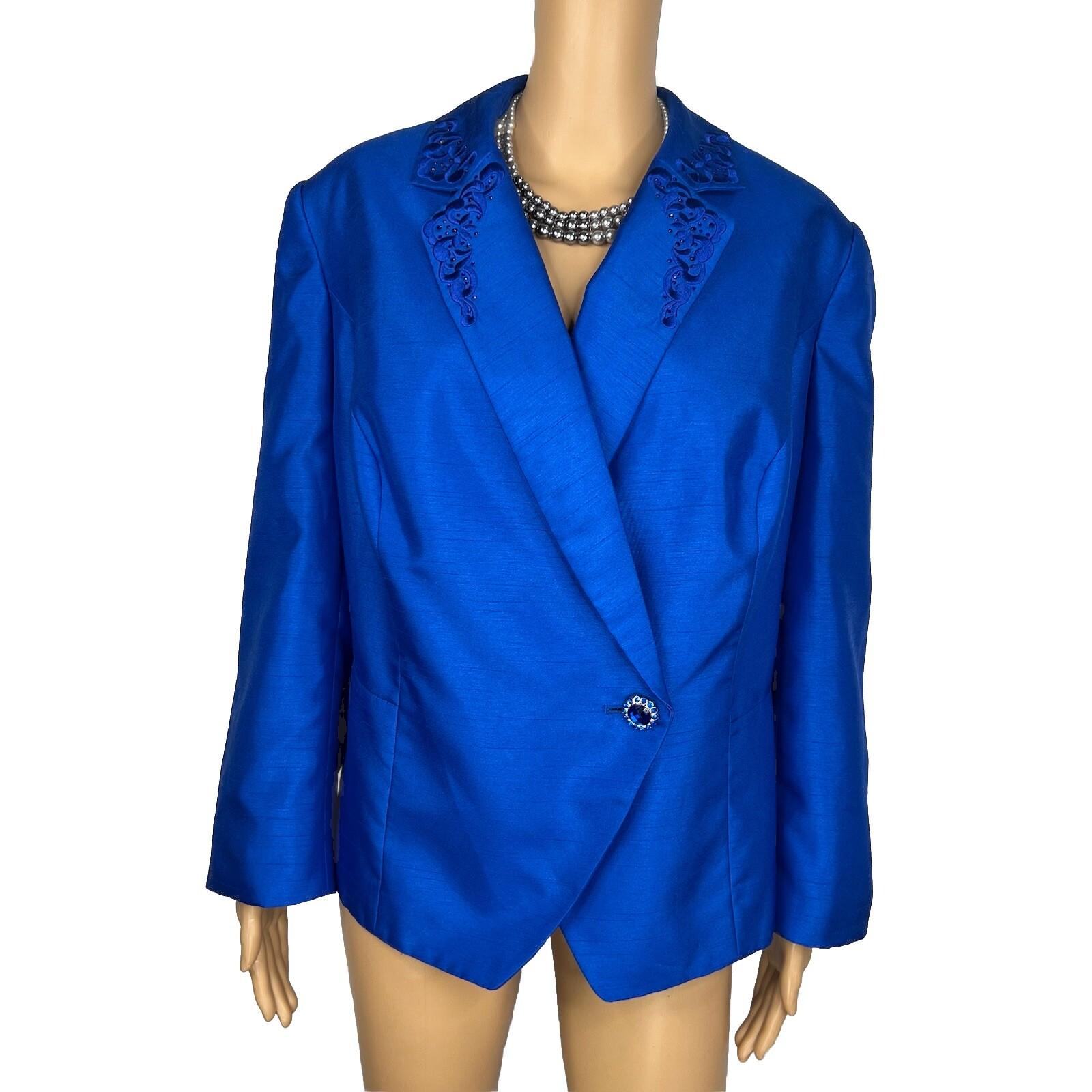 10-2932.jpg John Meyer Polyester Blazer Size 20W Blue Beaded Embroidered Shawl Collar