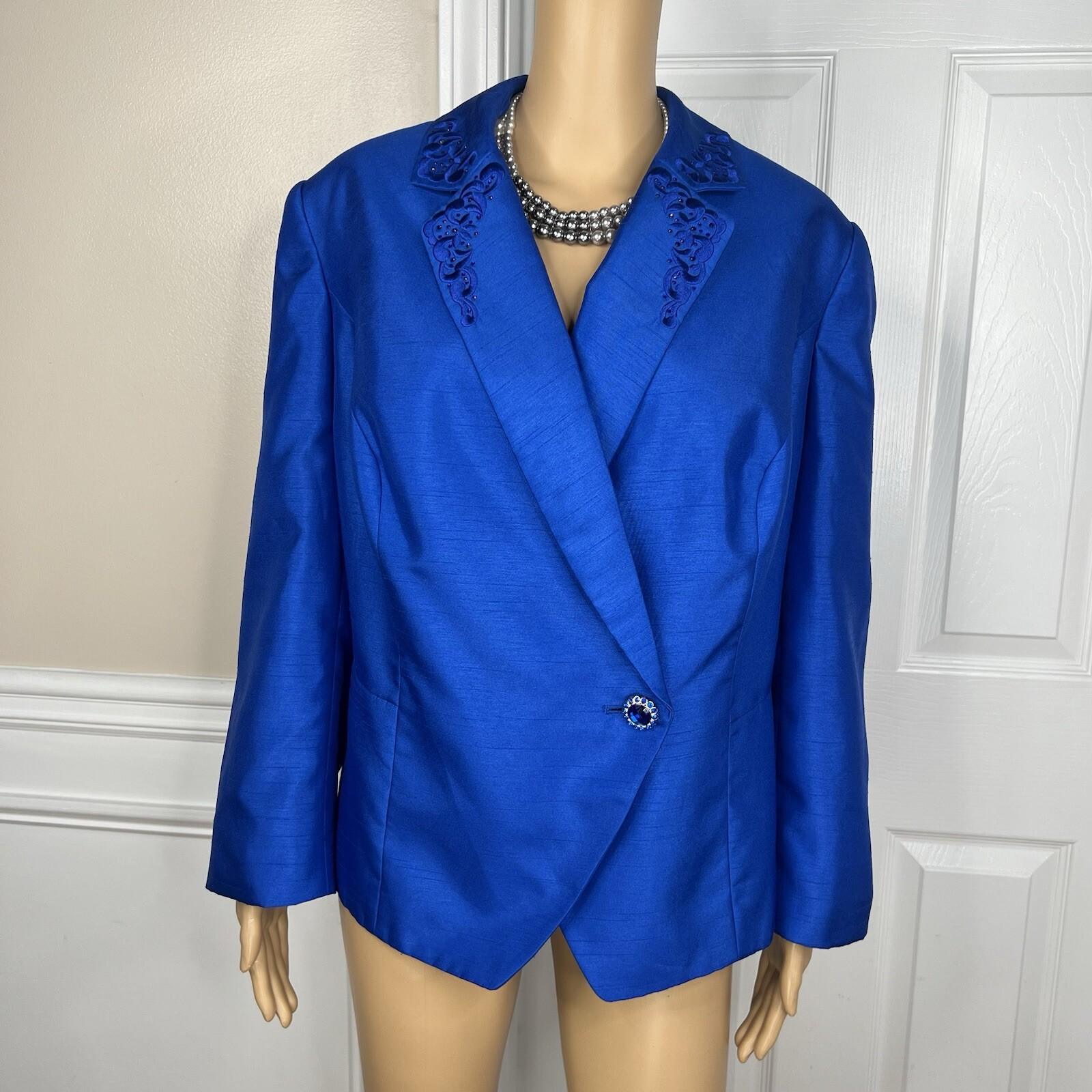 10-2934.jpg John Meyer Polyester Blazer Size 20W Blue Beaded Embroidered Shawl Collar