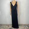 10-294.jpg Tadashi Shoji Silk Maxi Dress Gown Size 10 Sequin Pleated V Neck Navy Blue Flowy