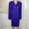 Jones New York Vintage Wool Skirt Suit Size 10 Purple Double Breasted Collarless