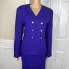 Jones New York Vintage Wool Skirt Suit Size 10 Purple Double Breasted Collarless