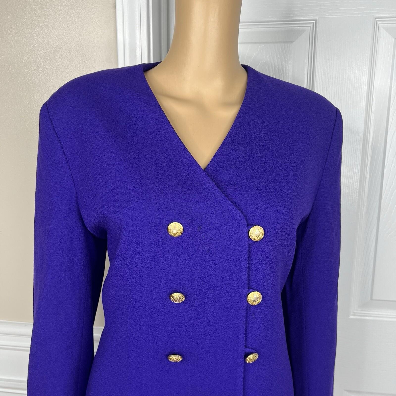 Jones New York Vintage Wool Skirt Suit Size 10 Purple Double Breasted Collarless