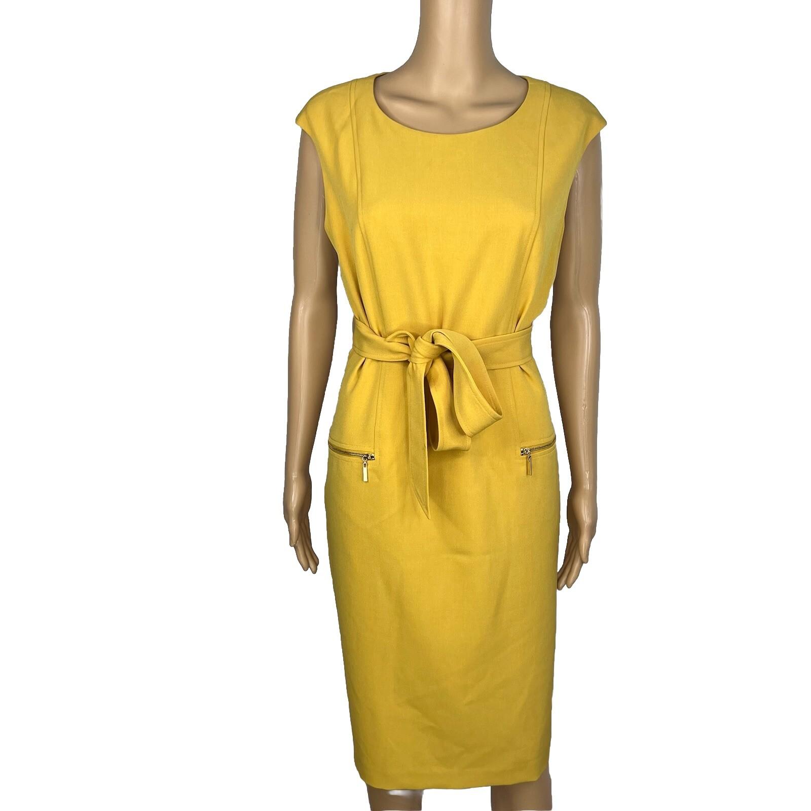 Kasper Women Polyester Stretch Dress Size 10 Butter Lined Belted Sleeveless