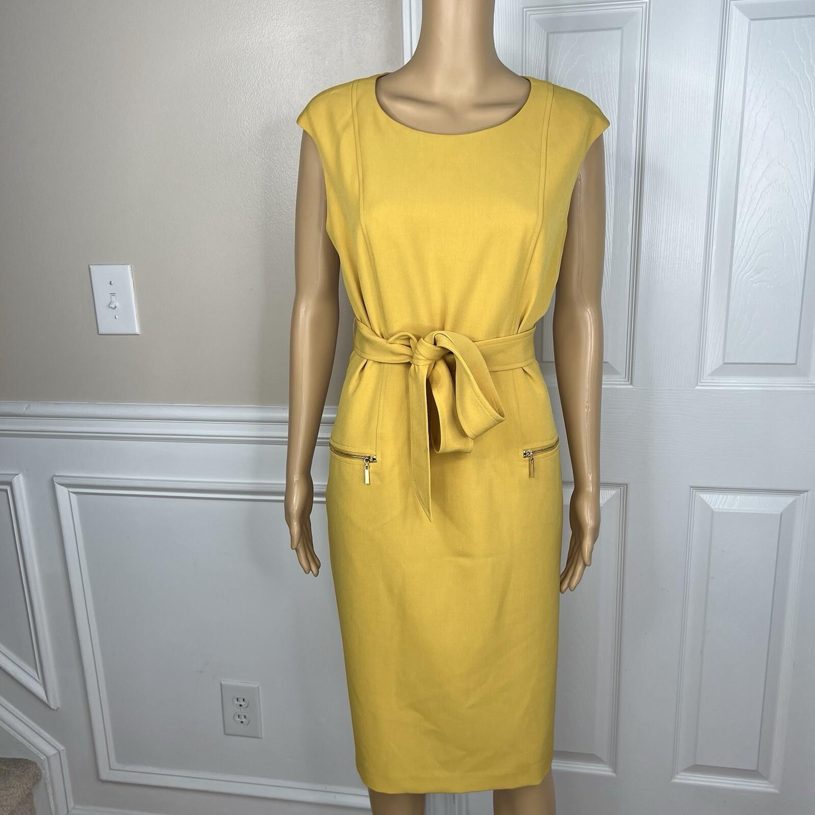 Kasper Women Polyester Stretch Dress Size 10 Butter Lined Belted Sleeveless