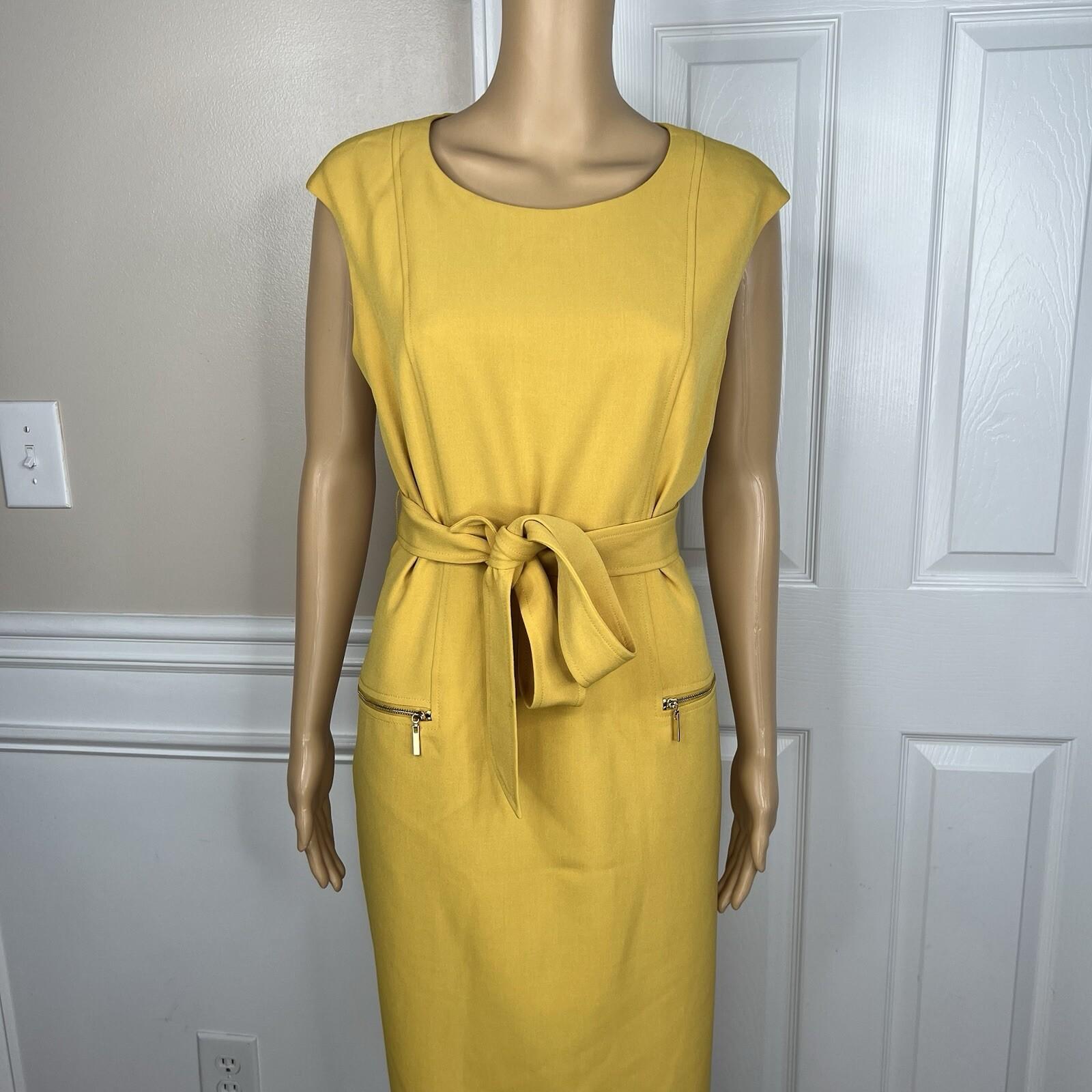 Kasper Women Polyester Stretch Dress Size 10 Butter Lined Belted Sleeveless
