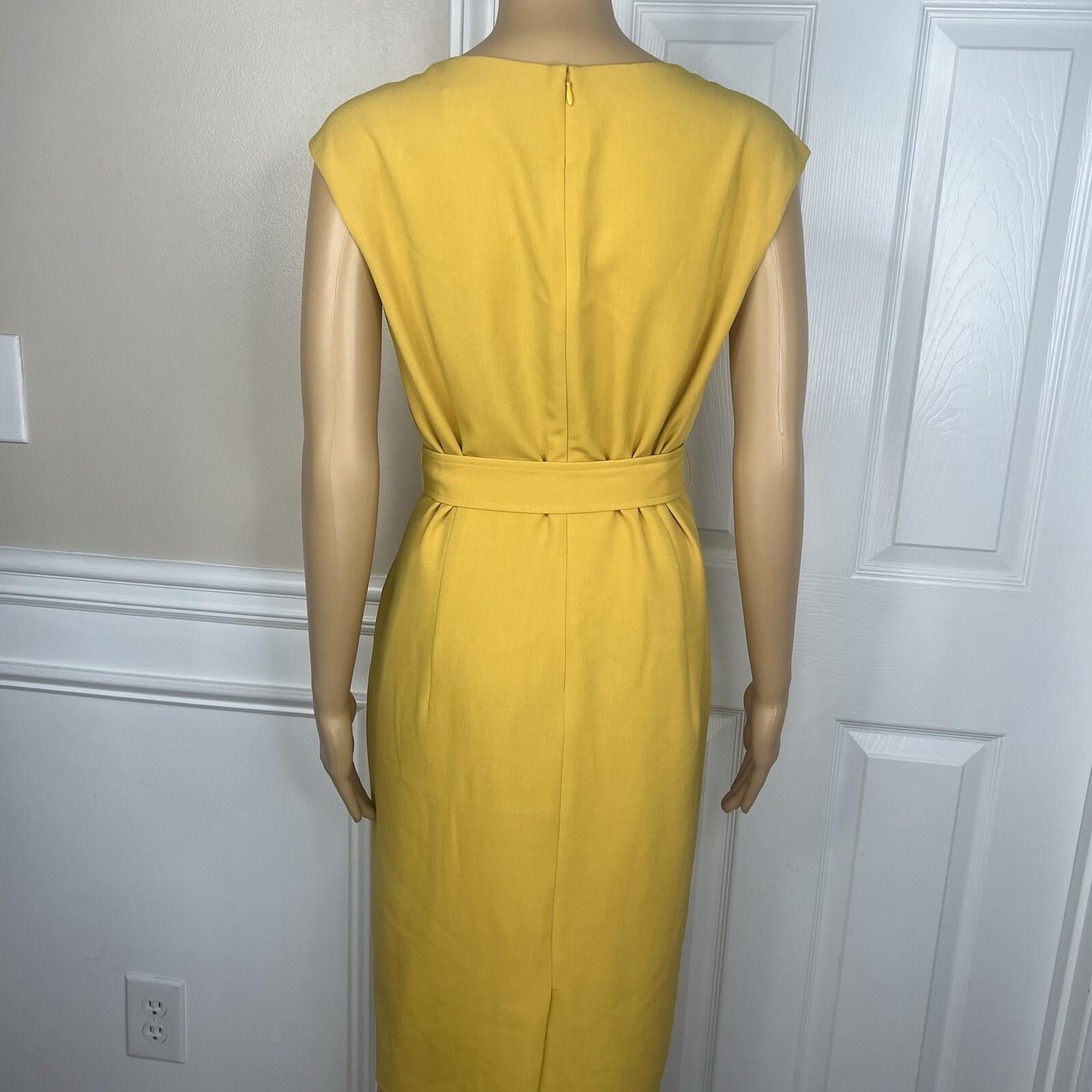 Kasper Women Polyester Stretch Dress Size 10 Butter Lined Belted Sleeveless