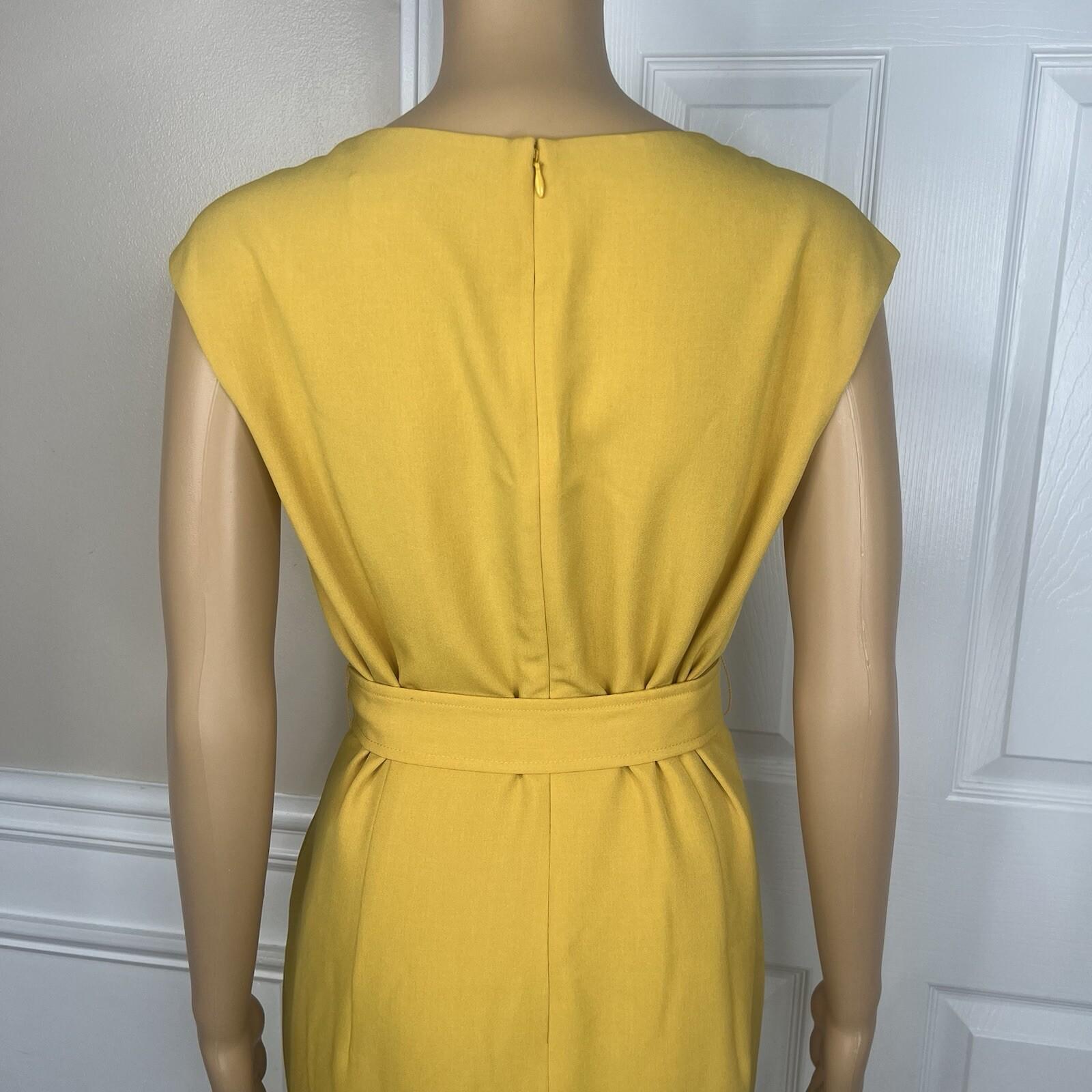 Kasper Women Polyester Stretch Dress Size 10 Butter Lined Belted Sleeveless
