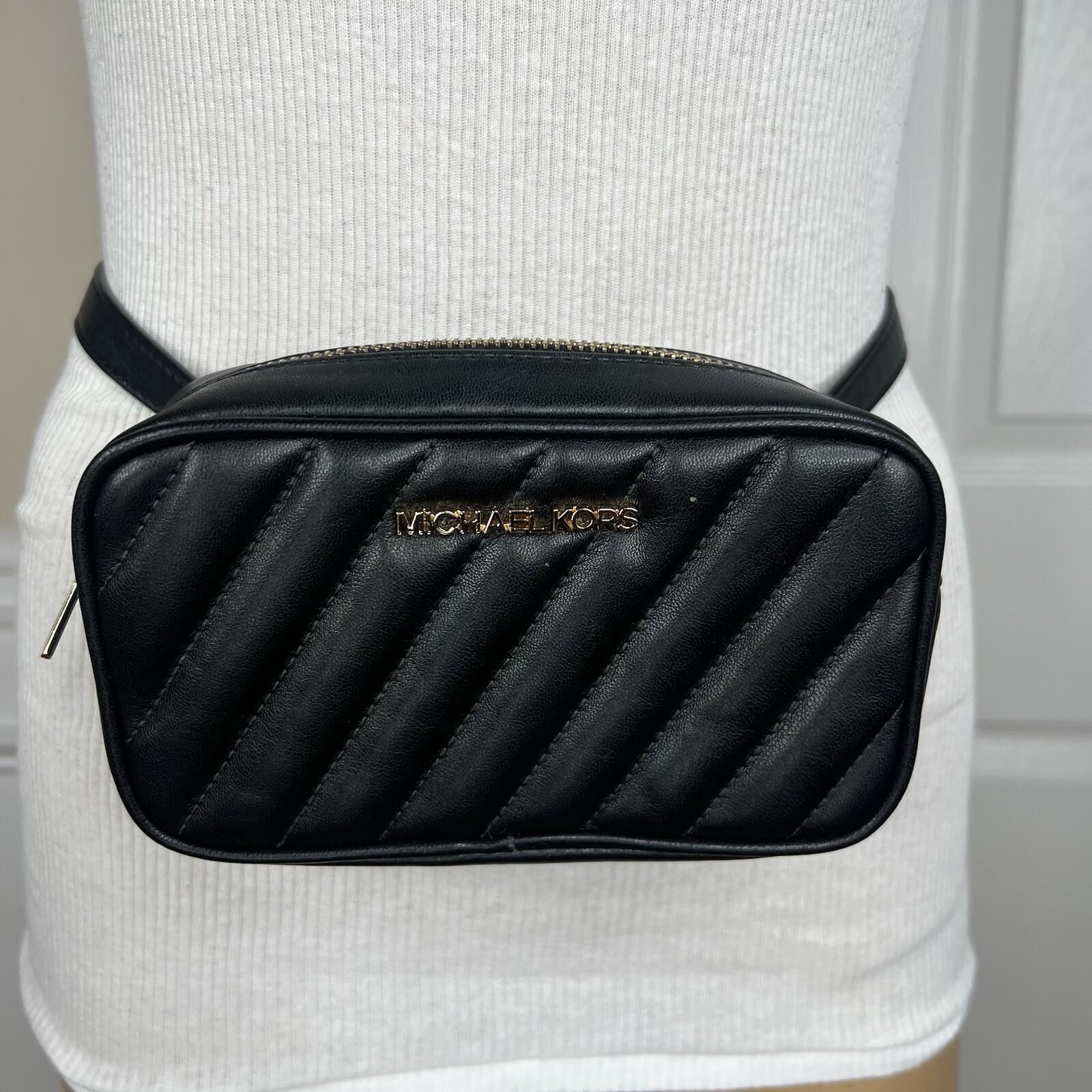 Michael Kors Leather Belt Bag Black Quilted Convertible Gold Tone Fanny Pack