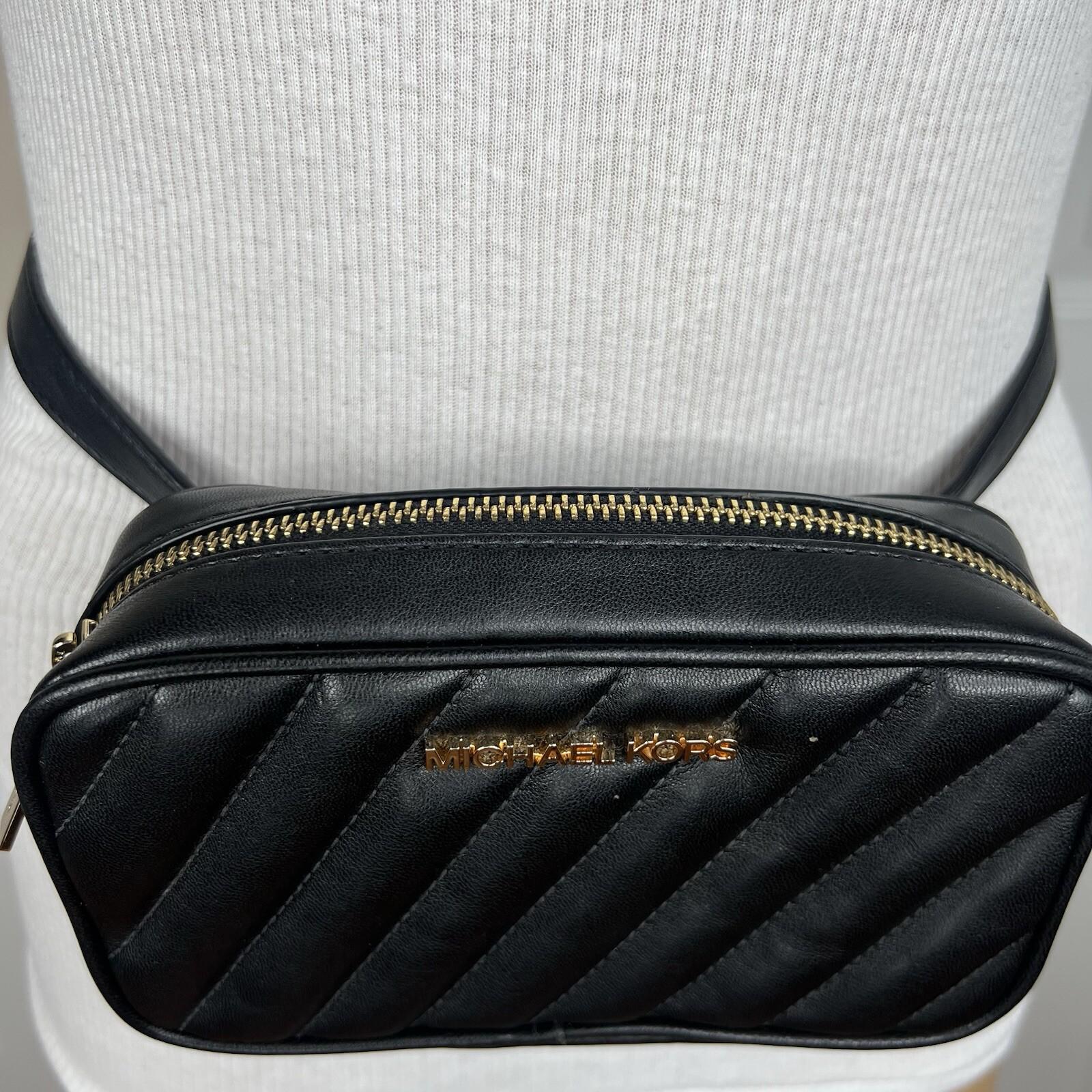 Michael Kors Leather Belt Bag Black Quilted Convertible Gold Tone Fanny Pack