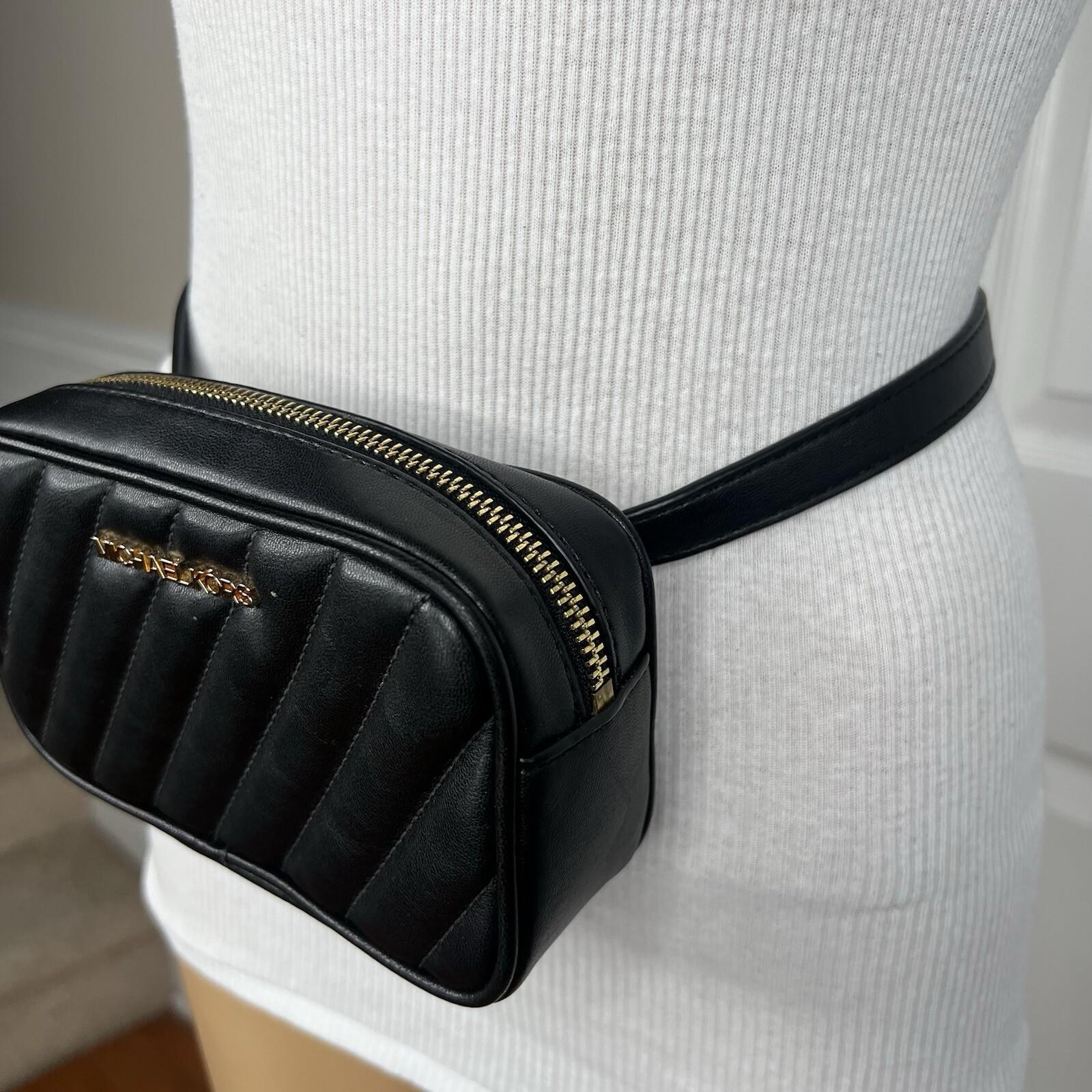 Michael Kors Leather Belt Bag Black Quilted Convertible Gold Tone Fanny Pack