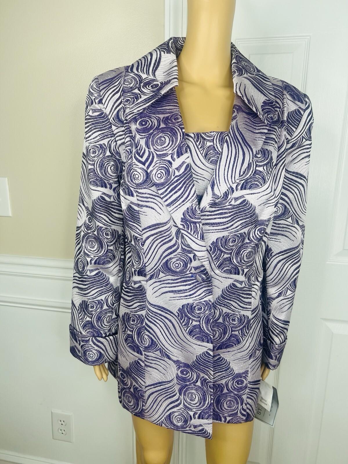 St Anthony Polyester Metallic Blazer Size 16W Purple Silver Shawl Collar New