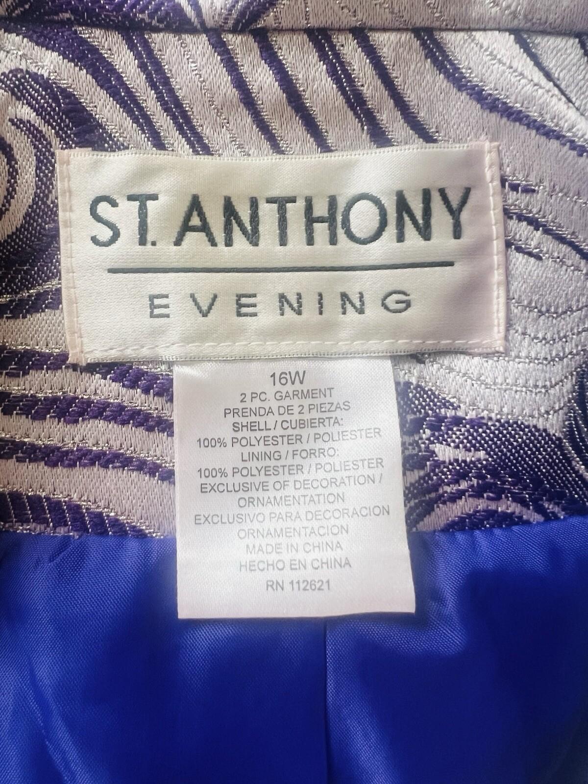 St Anthony Polyester Metallic Blazer Size 16W Purple Silver Shawl Collar New