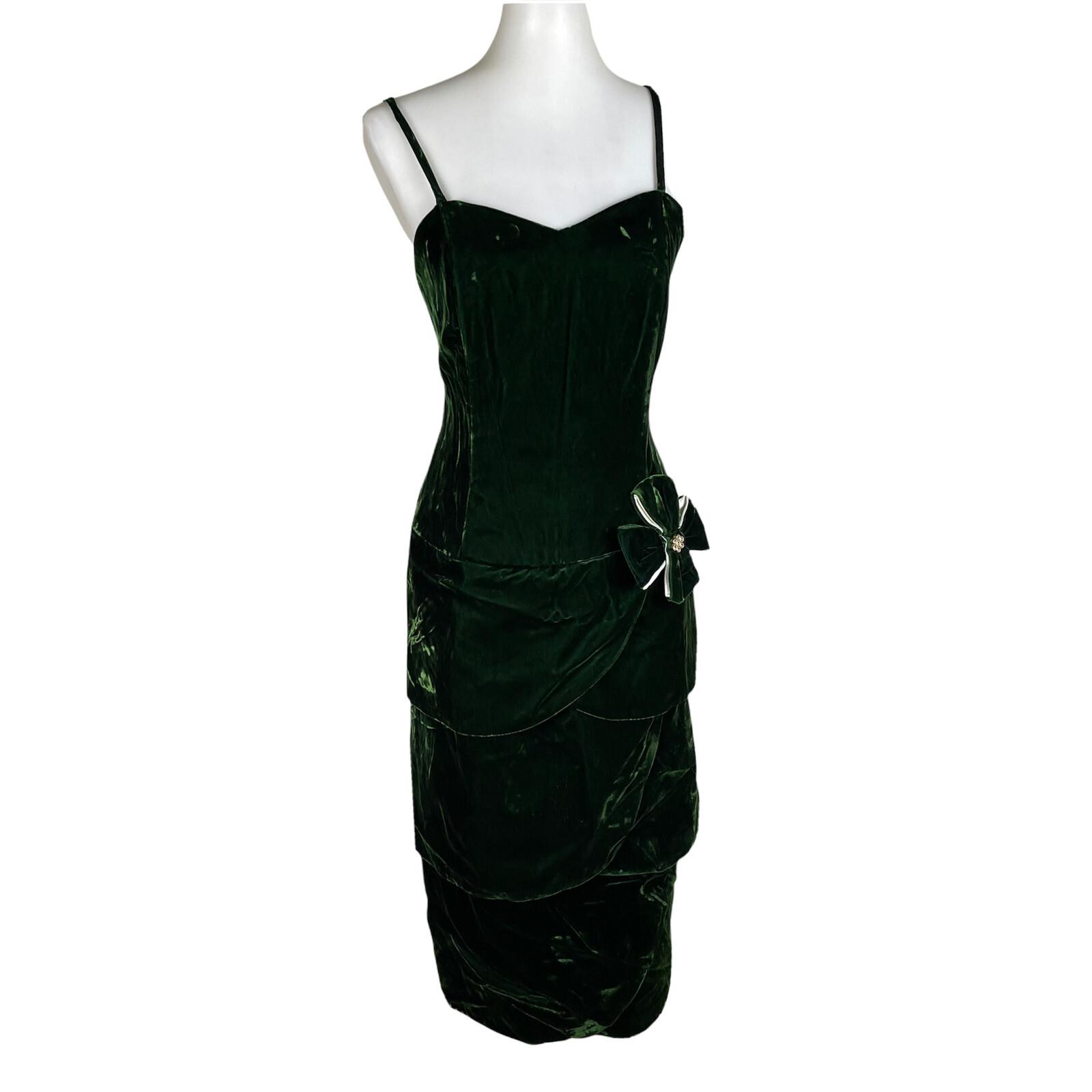 PANTAGIS Vintage Green Velour Strappy Tiered Whimsigoth  Stretch Dress Size 14W