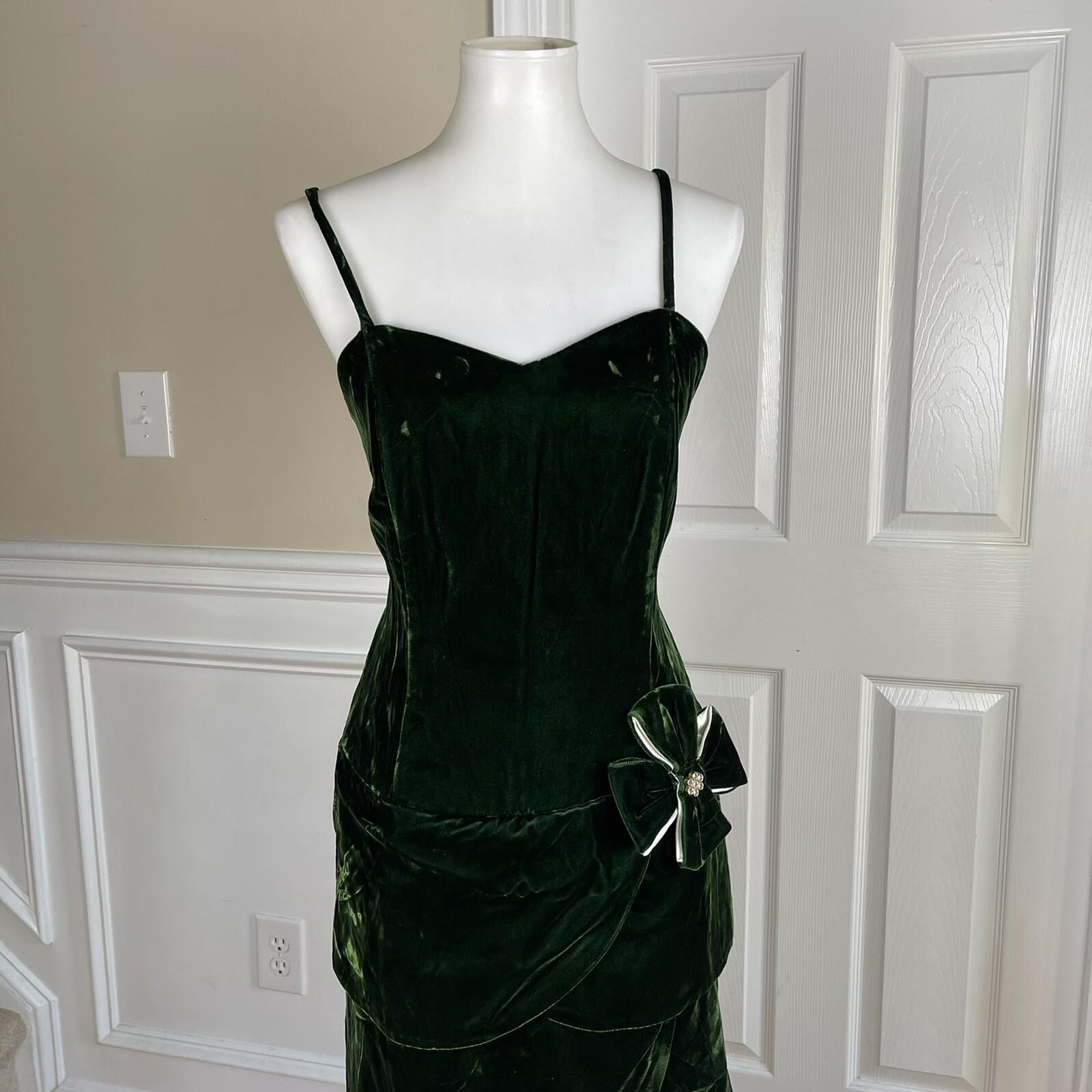 PANTAGIS Vintage Green Velour Strappy Tiered Whimsigoth  Stretch Dress Size 14W