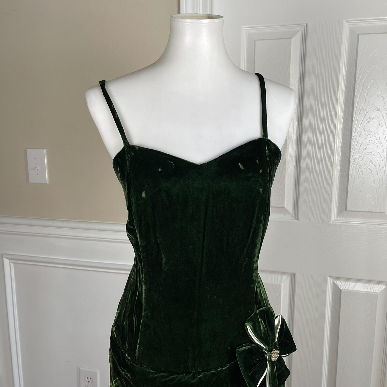 PANTAGIS Vintage Green Velour Strappy Tiered Whimsigoth  Stretch Dress Size 14W