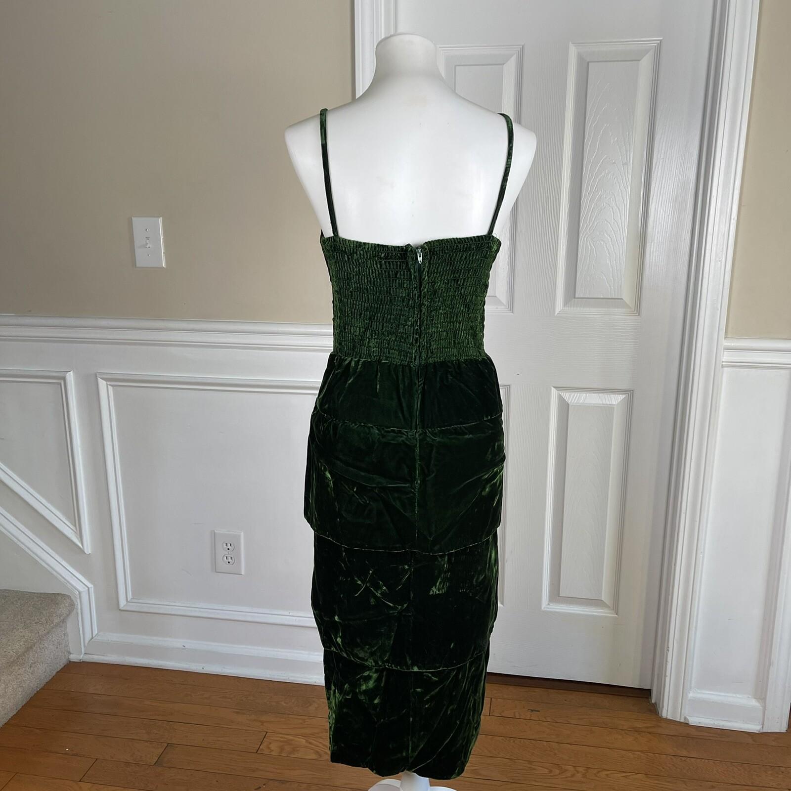 PANTAGIS Vintage Green Velour Strappy Tiered Whimsigoth  Stretch Dress Size 14W