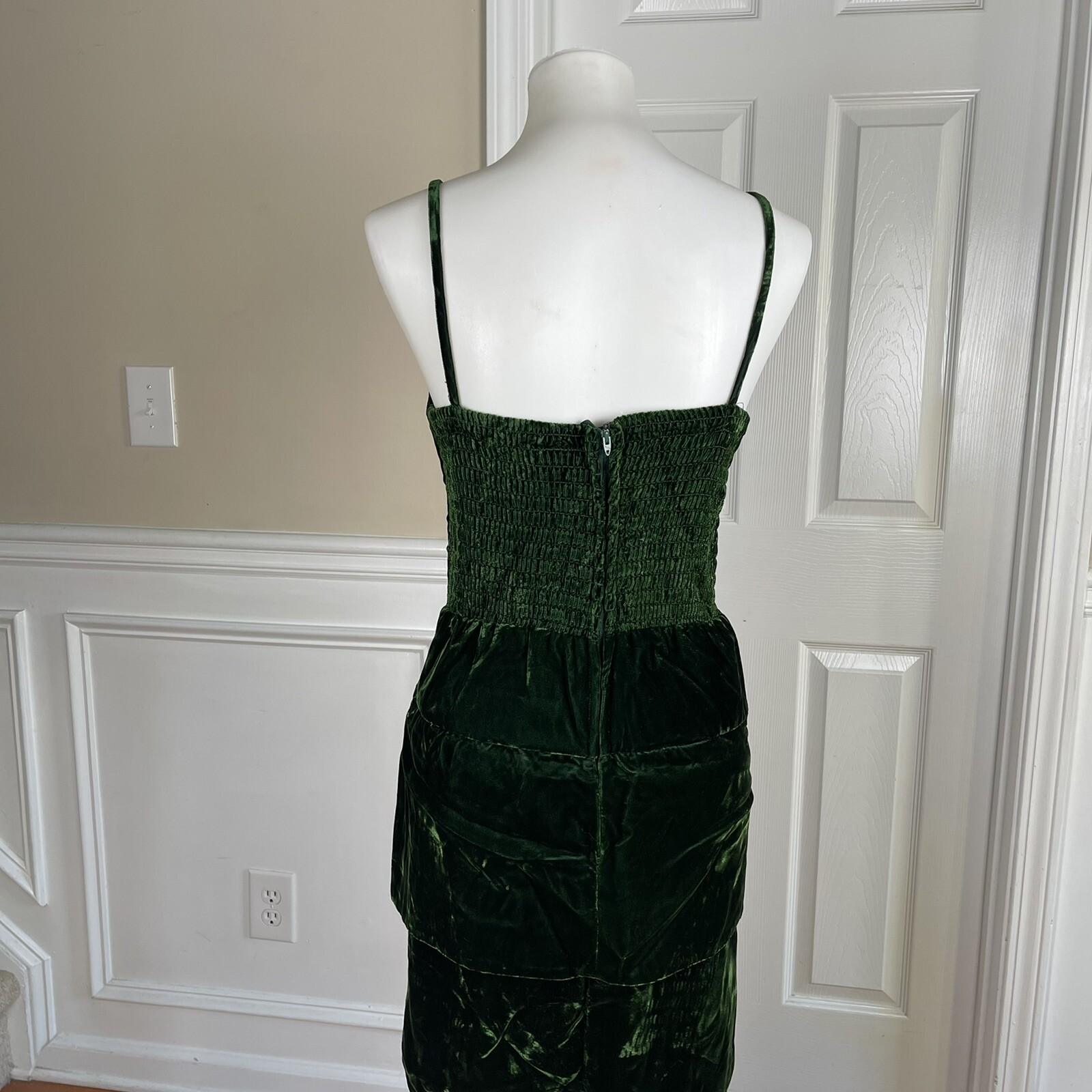 PANTAGIS Vintage Green Velour Strappy Tiered Whimsigoth  Stretch Dress Size 14W