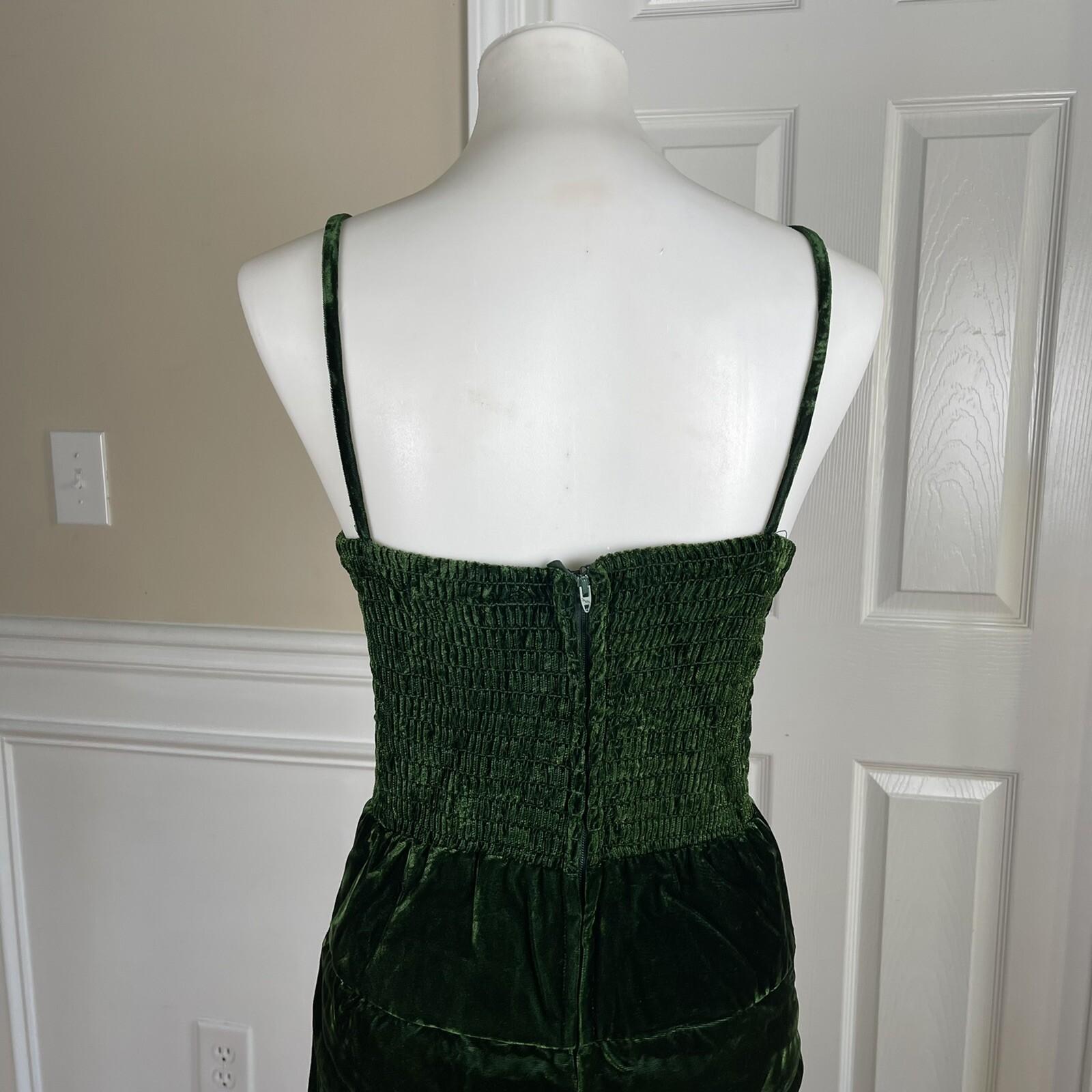 PANTAGIS Vintage Green Velour Strappy Tiered Whimsigoth  Stretch Dress Size 14W