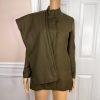 Anne Klein Wool Stretch Pant Suit Size 2 Green Lined Stand Up Collar Career 2PC