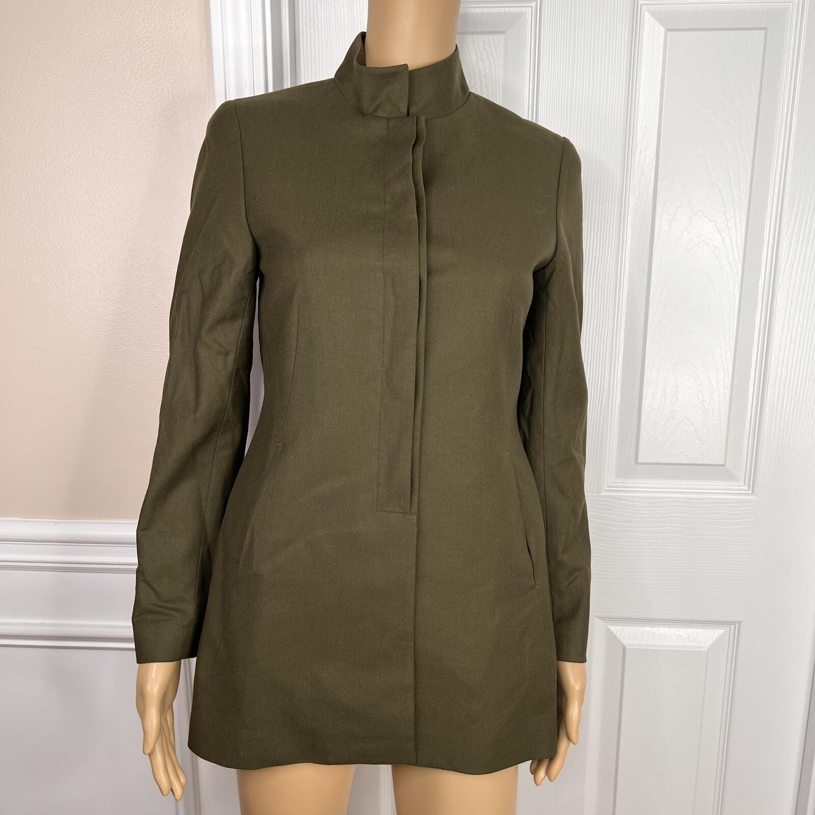 Anne Klein Wool Stretch Pant Suit Size 2 Green Lined Stand Up Collar Career 2PC