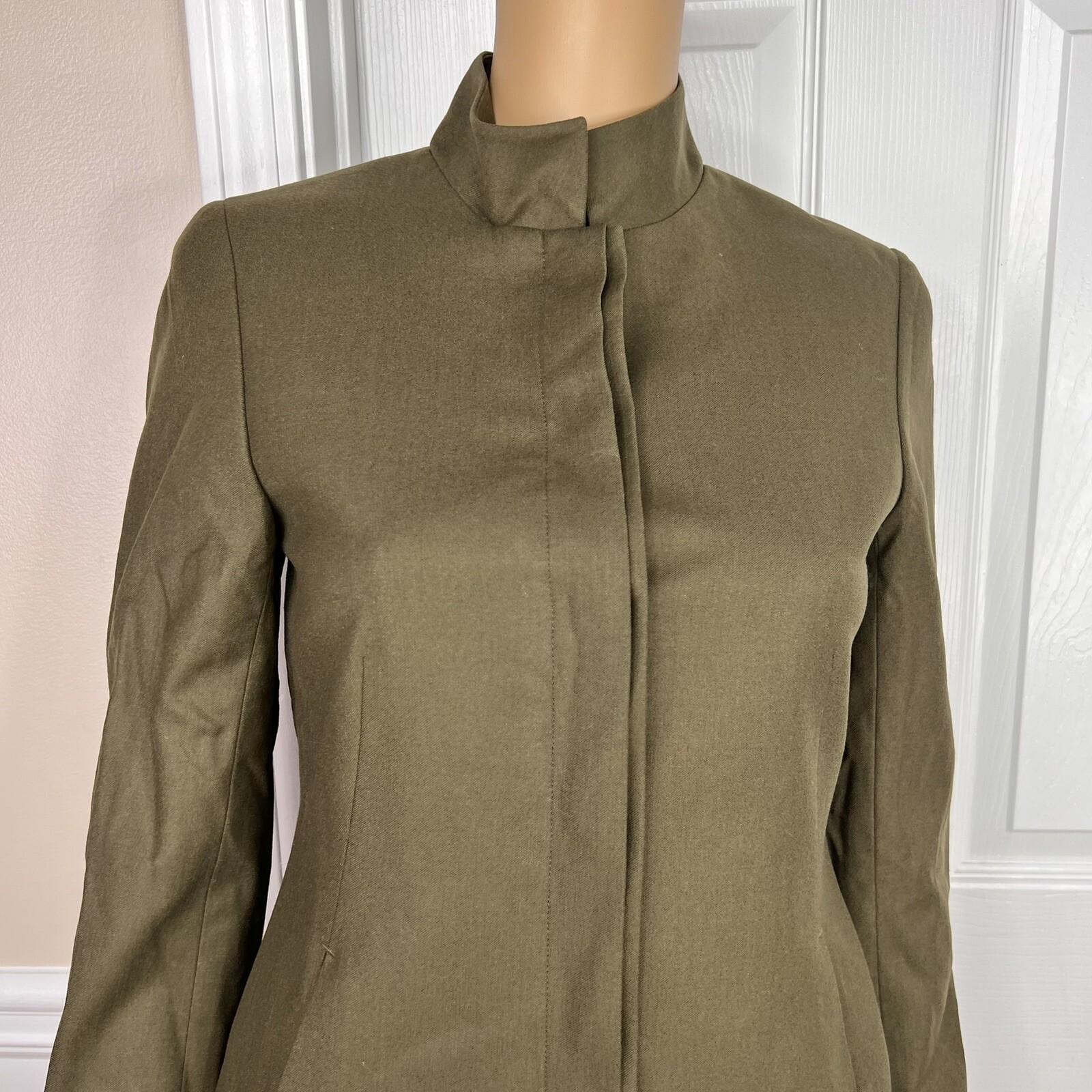 Anne Klein Wool Stretch Pant Suit Size 2 Green Lined Stand Up Collar Career 2PC