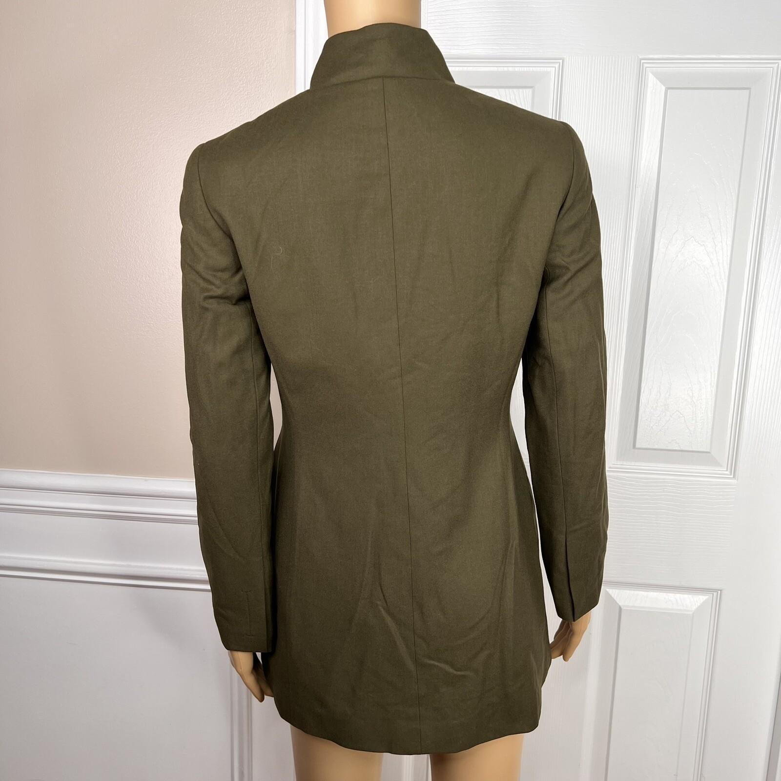 Anne Klein Wool Stretch Pant Suit Size 2 Green Lined Stand Up Collar Career 2PC