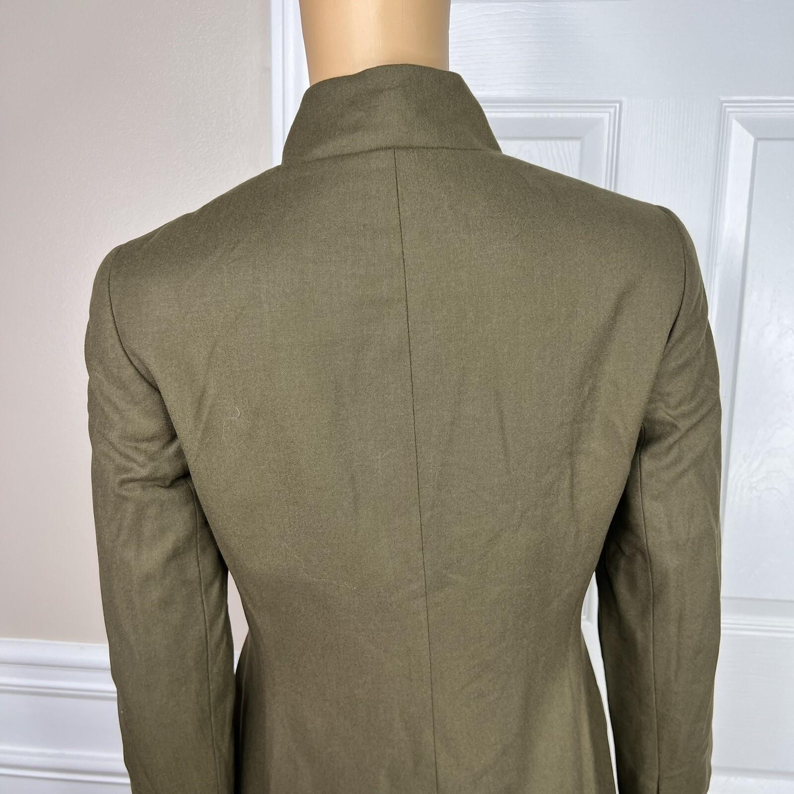 Anne Klein Wool Stretch Pant Suit Size 2 Green Lined Stand Up Collar Career 2PC