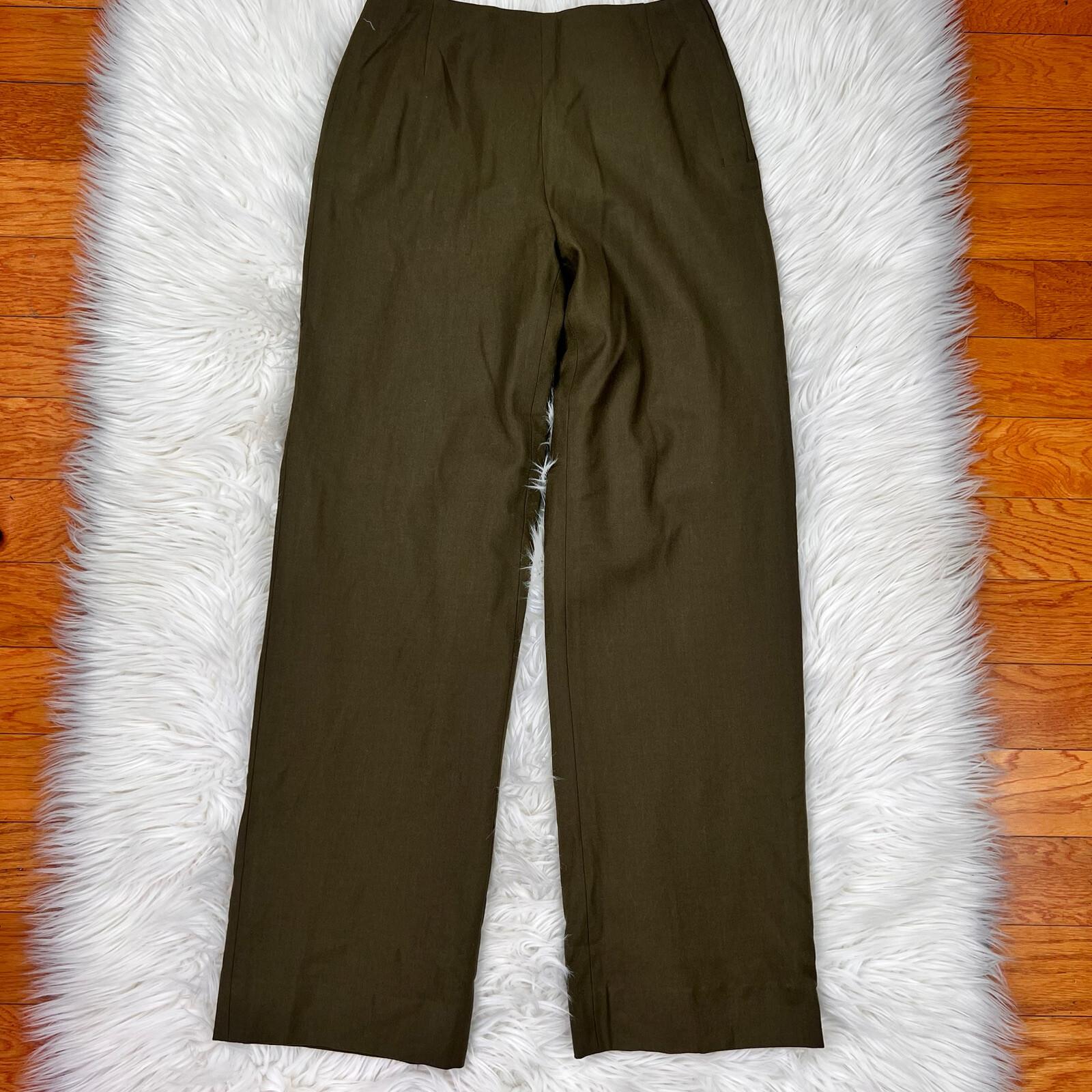 Anne Klein Wool Stretch Pant Suit Size 2 Green Lined Stand Up Collar Career 2PC