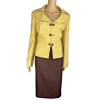 Le Suit Polyester Skirt Suit 14 Yellow Brown Double Breasted Wide Collar 2PC