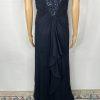 10-300.jpg Tadashi Shoji Silk Maxi Dress Gown Size 10 Sequin Pleated V Neck Navy Blue Flowy