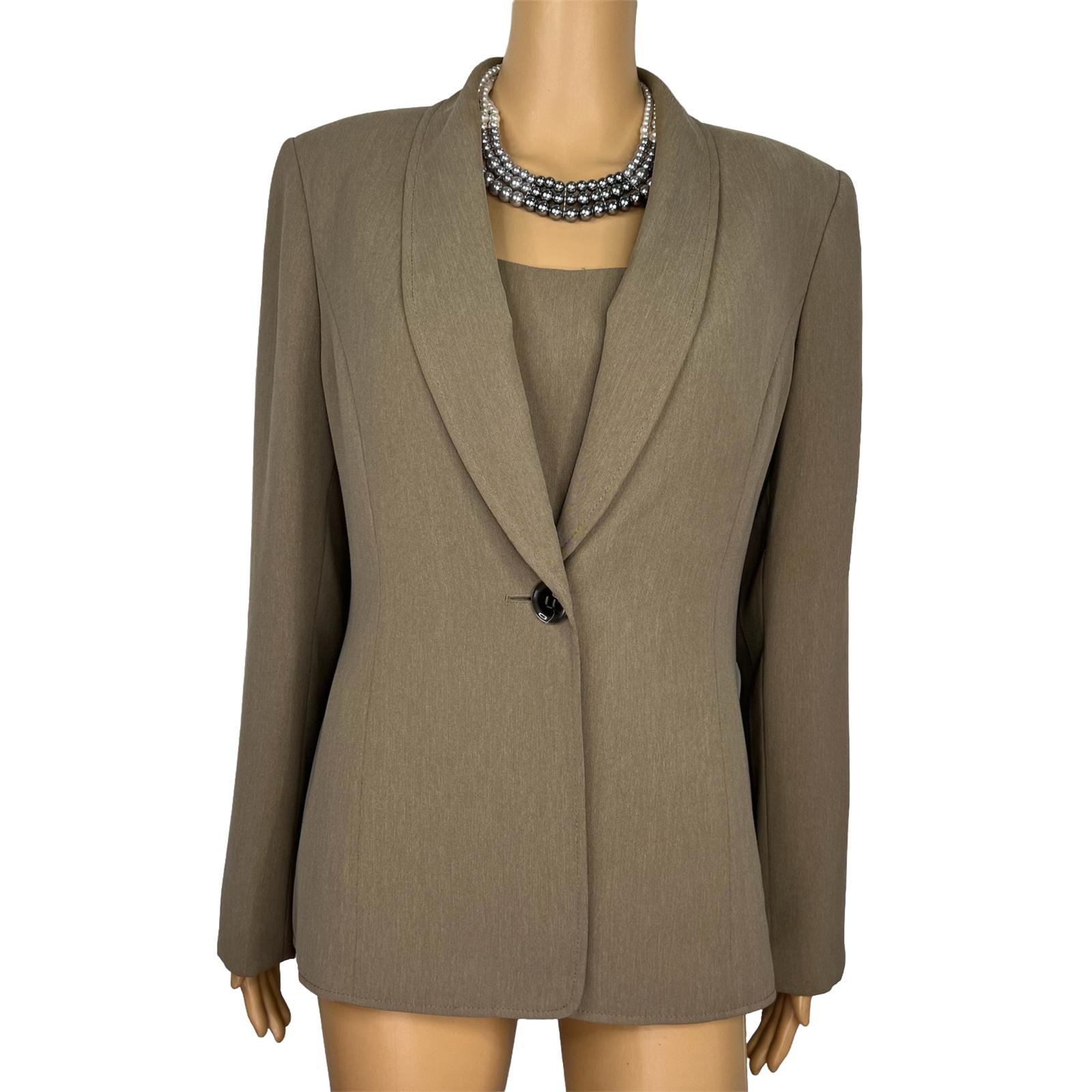 Kasper Polyester Blazer Top Size 10 Peanut Brown Lined Shawl Collar 2PC