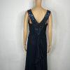 10-301.jpg Tadashi Shoji Silk Maxi Dress Gown Size 10 Sequin Pleated V Neck Navy Blue Flowy
