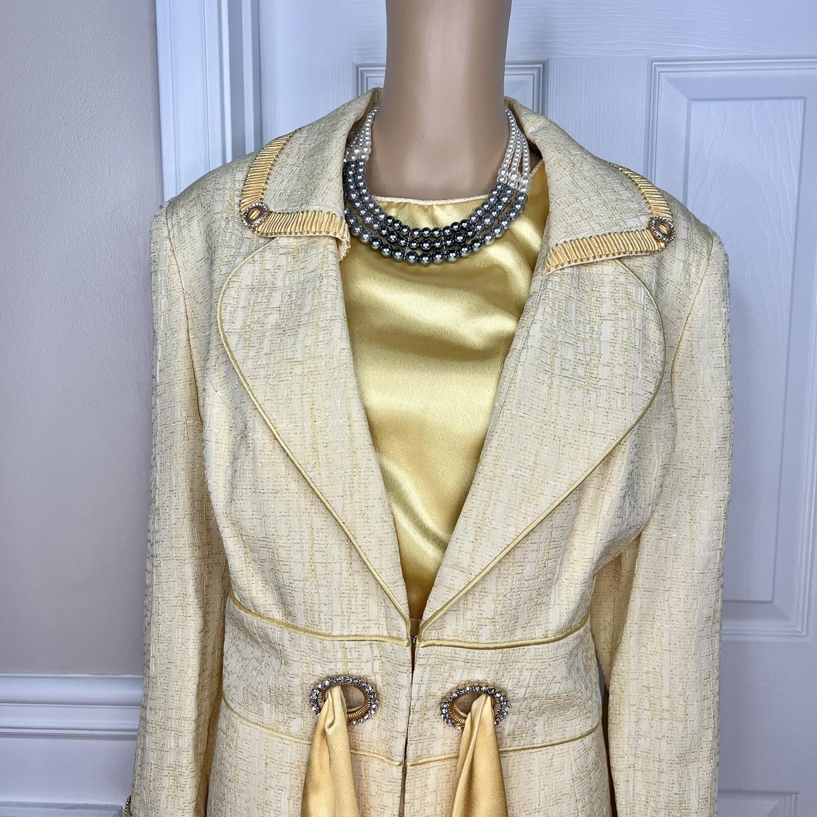 Ben Marc Int Polyester Rayon Skirt Suit Top 12 Yellow Gold Beaded Sequin 3PC