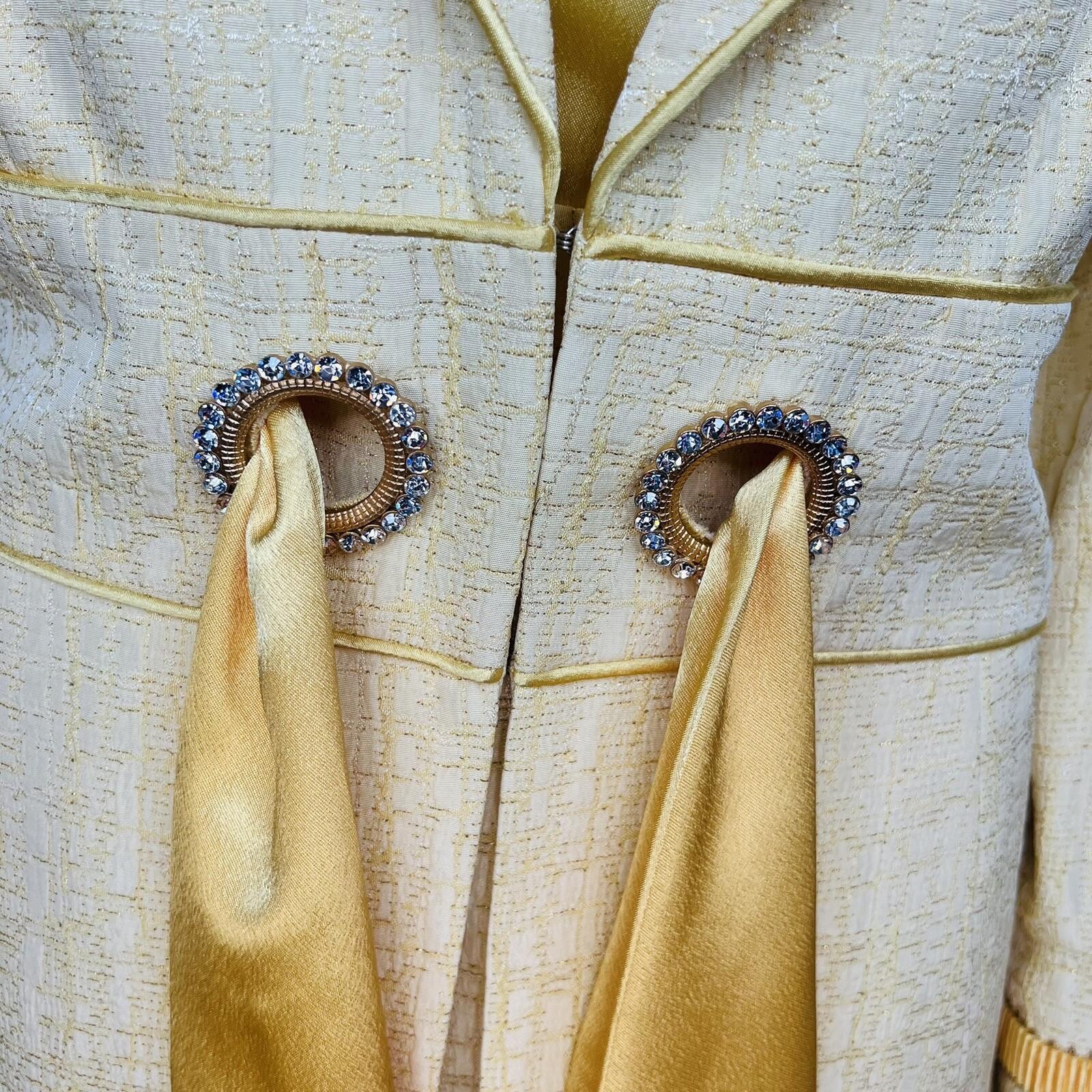 Ben Marc Int Polyester Rayon Skirt Suit Top 12 Yellow Gold Beaded Sequin 3PC