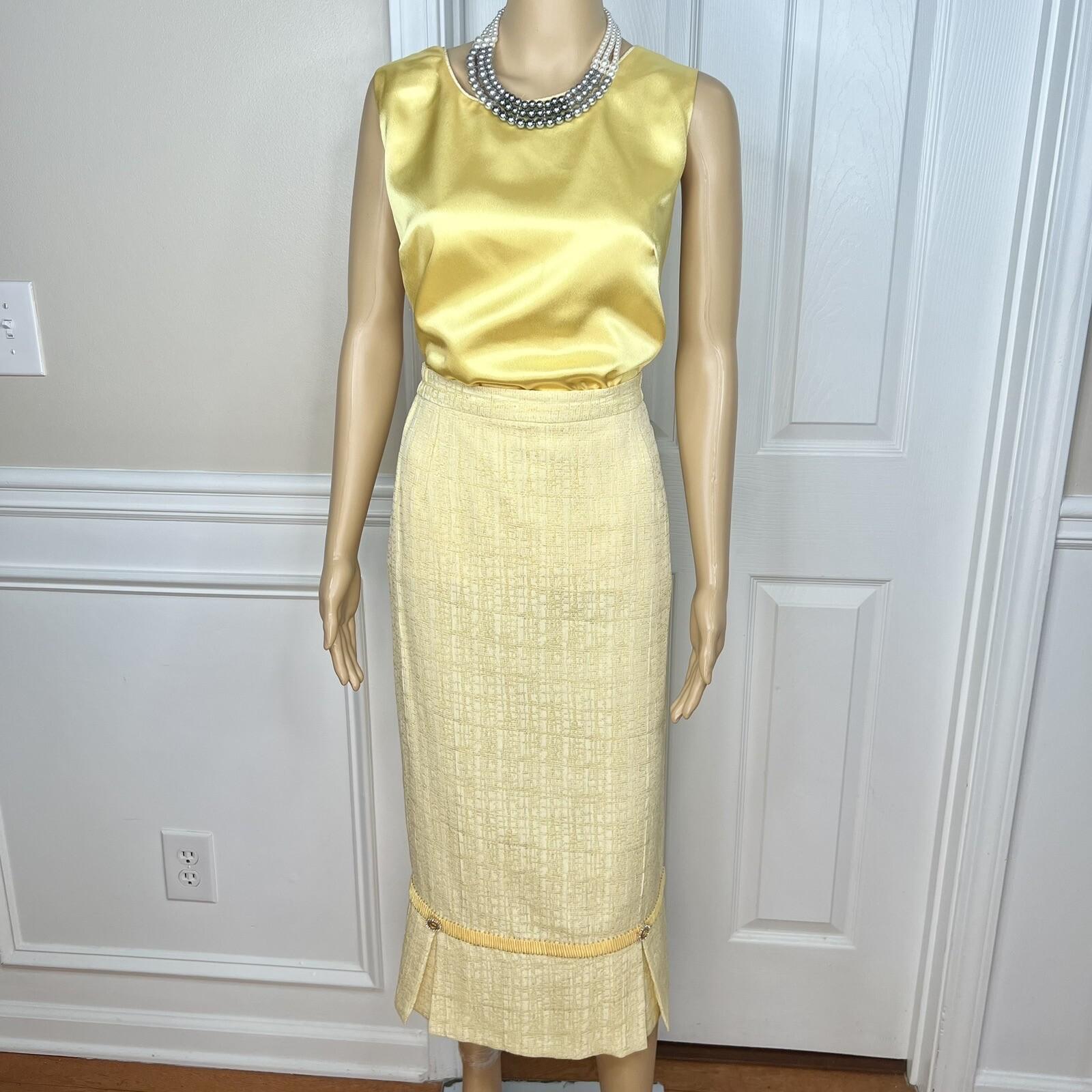 Ben Marc Int Polyester Rayon Skirt Suit Top 12 Yellow Gold Beaded Sequin 3PC