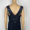 10-302.jpg Tadashi Shoji Silk Maxi Dress Gown Size 10 Sequin Pleated V Neck Navy Blue Flowy