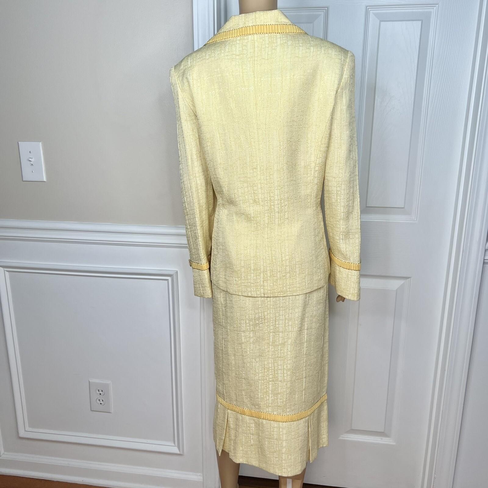 Ben Marc Int Polyester Rayon Skirt Suit Top 12 Yellow Gold Beaded Sequin 3PC