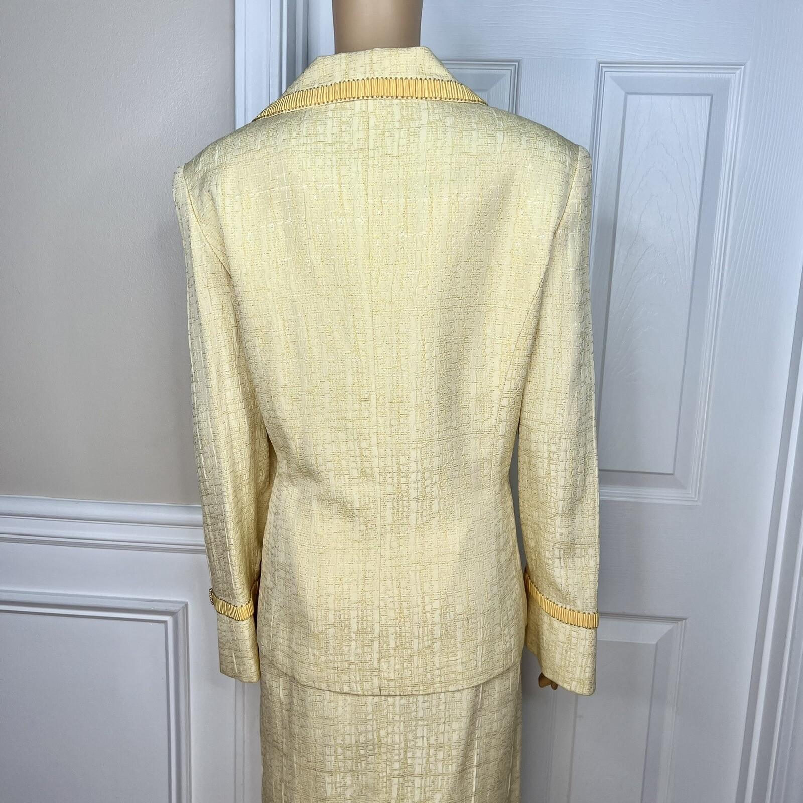 Ben Marc Int Polyester Rayon Skirt Suit Top 12 Yellow Gold Beaded Sequin 3PC