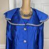 Tally Taylor Polyester Blazer Size 16 Royal Blue Beaded Shawl Ruffle Collar New