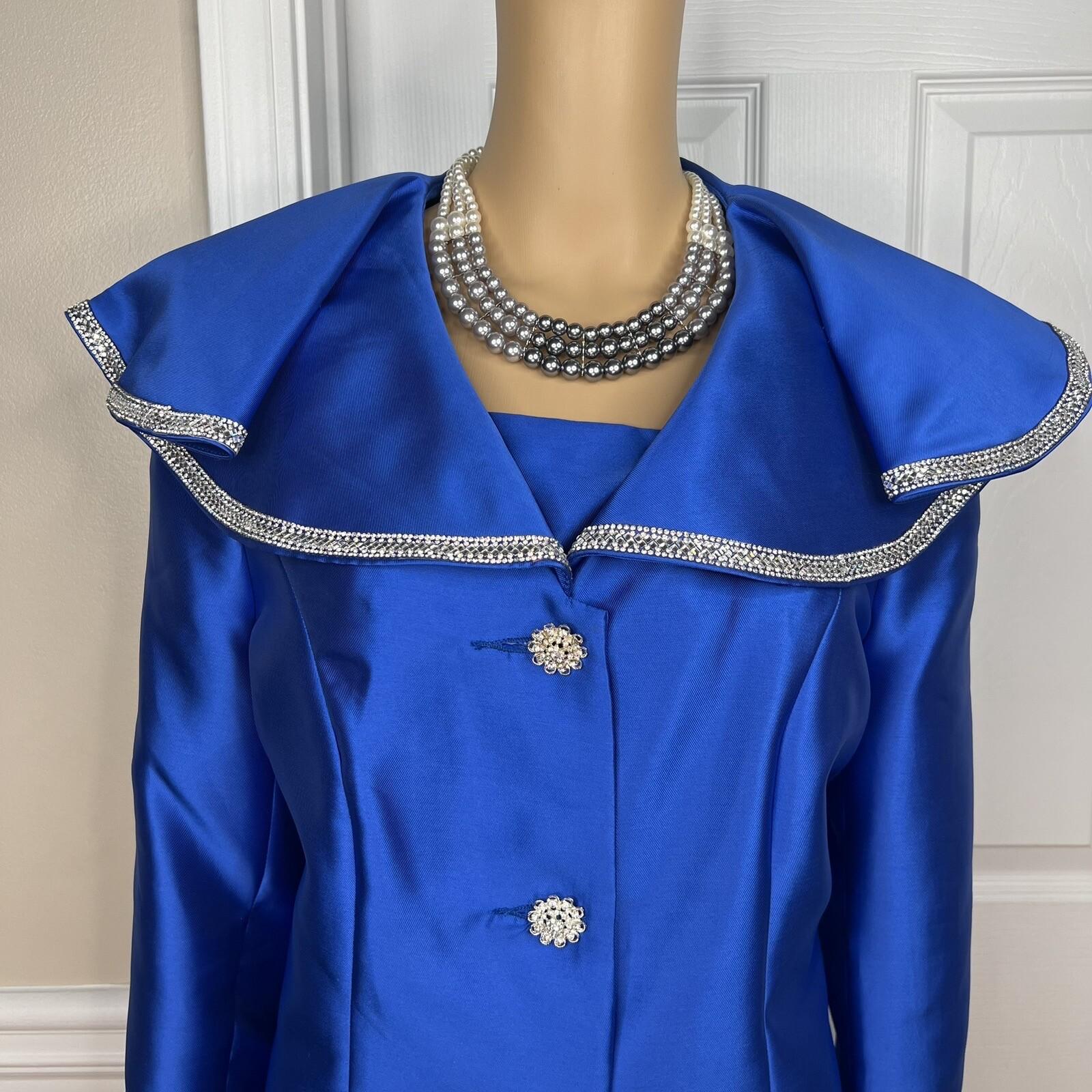 Tally Taylor Polyester Blazer Size 16 Royal Blue Beaded Shawl Ruffle Collar New