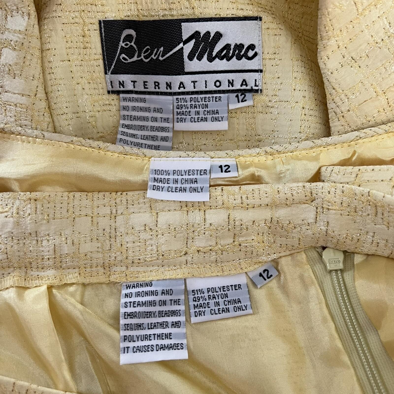 Ben Marc Int Polyester Rayon Skirt Suit Top 12 Yellow Gold Beaded Sequin 3PC