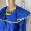 Tally Taylor Polyester Blazer Size 16 Royal Blue Beaded Shawl Ruffle Collar New