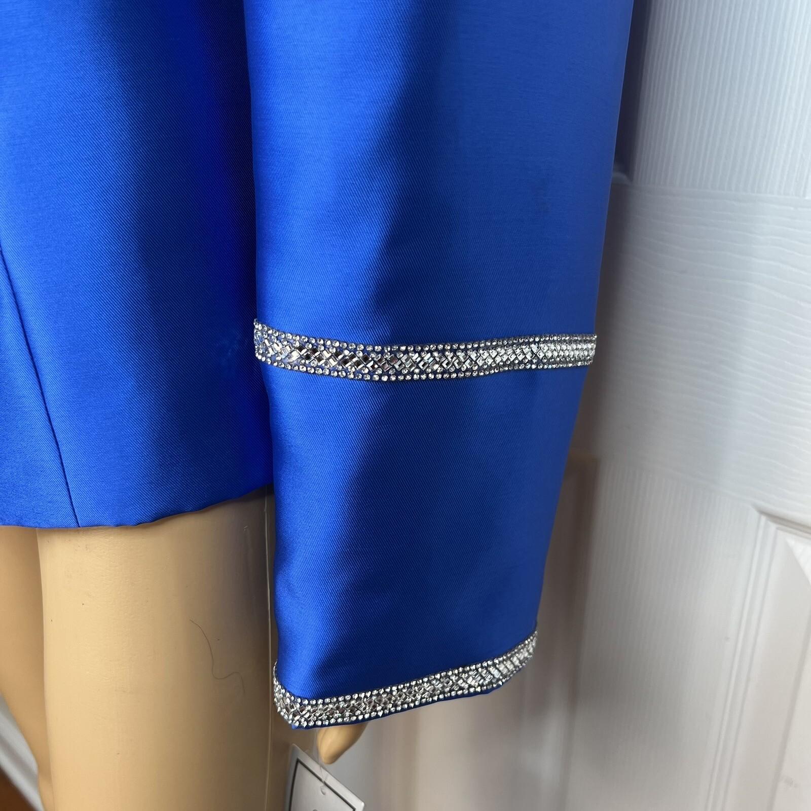 Tally Taylor Polyester Blazer Size 16 Royal Blue Beaded Shawl Ruffle Collar New