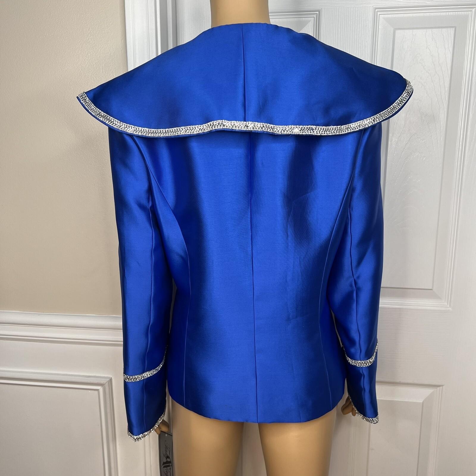Tally Taylor Polyester Blazer Size 16 Royal Blue Beaded Shawl Ruffle Collar New