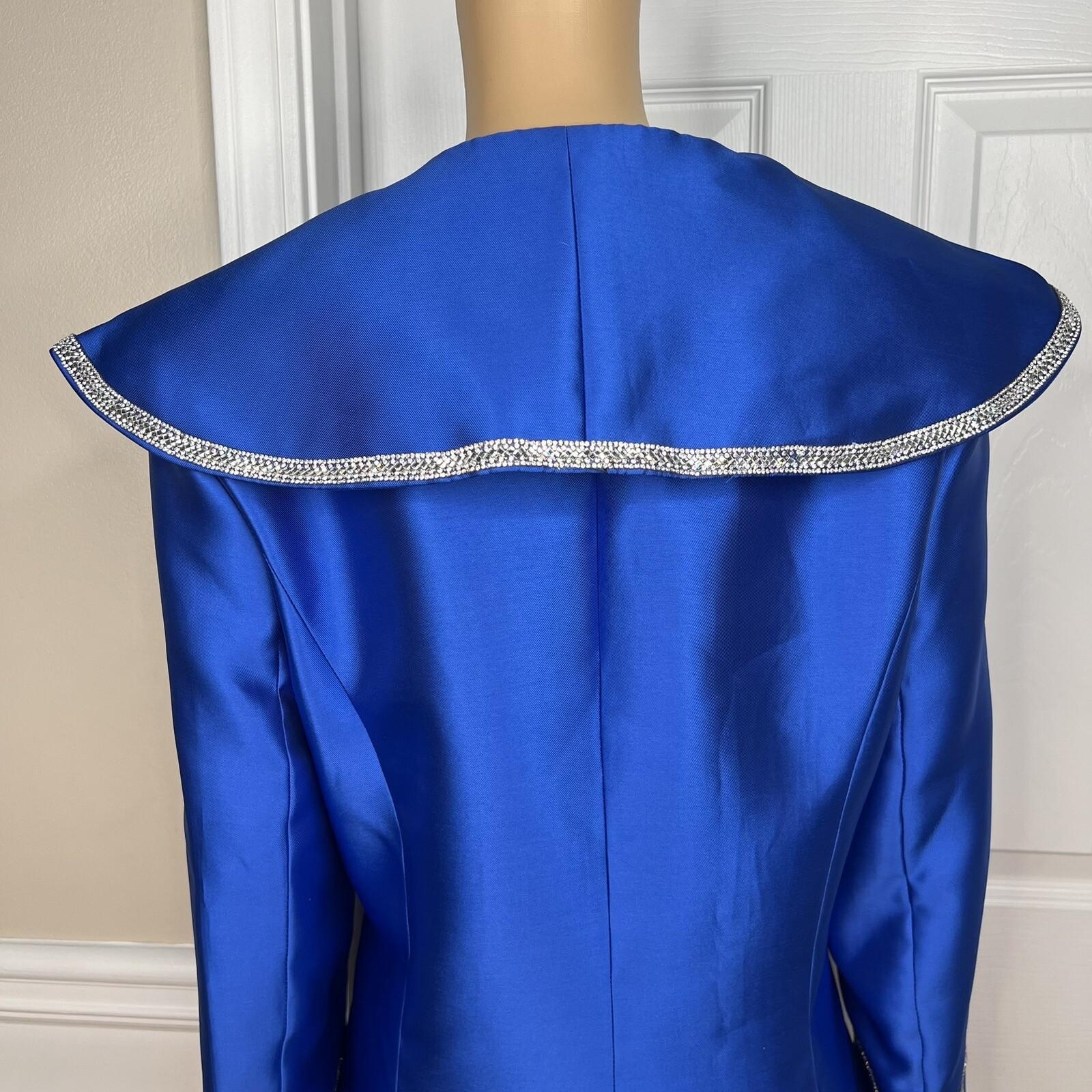 Tally Taylor Polyester Blazer Size 16 Royal Blue Beaded Shawl Ruffle Collar New