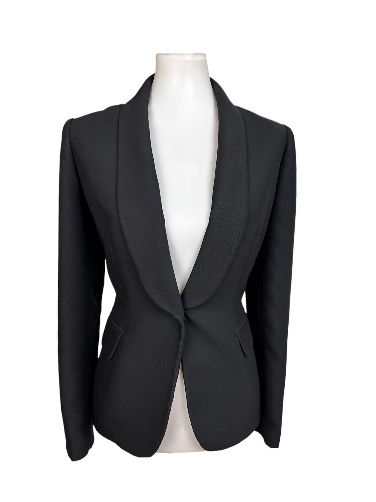 Nine West Polyester Blazer Jacket Size 6 Black Lined Shawl Collar Faux Pockets
