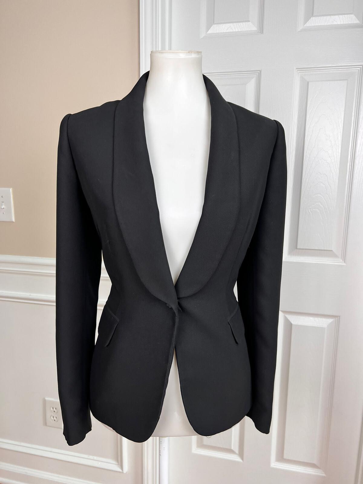 Nine West Polyester Blazer Jacket Size 6 Black Lined Shawl Collar Faux Pockets