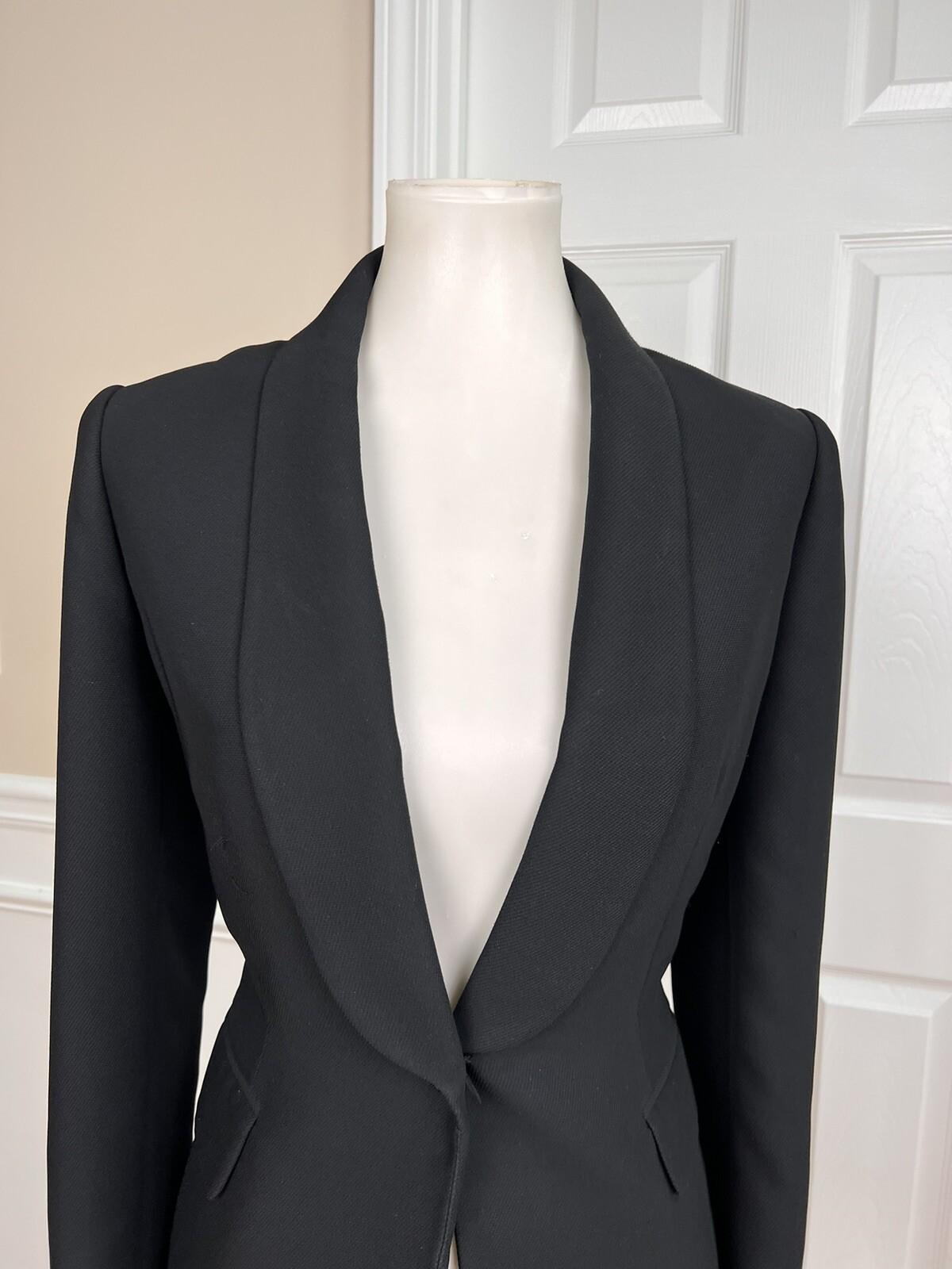 Nine West Polyester Blazer Jacket Size 6 Black Lined Shawl Collar Faux Pockets