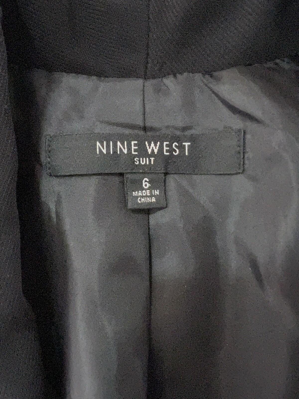 Nine West Polyester Blazer Jacket Size 6 Black Lined Shawl Collar Faux Pockets