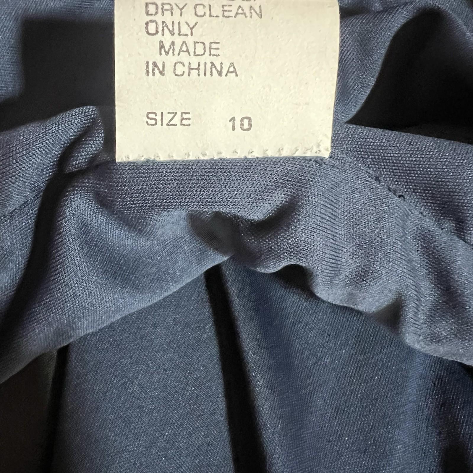 10-304.jpg Tadashi Shoji Silk Maxi Dress Gown Size 10 Sequin Pleated V Neck Navy Blue Flowy